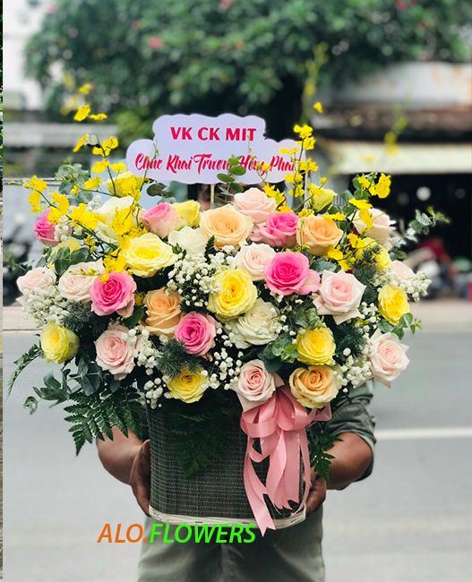 Lẵng Hoa Khai Trương Đẹp Chợ Lò Ngò Tiểu Cần